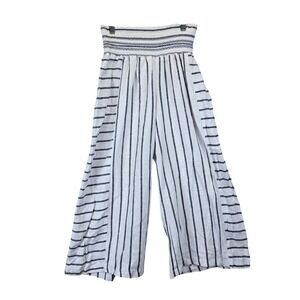 NWT‎ Sincerely Jules Wide Leg Crop Linen Blend Pants White Navy Stripe Medium